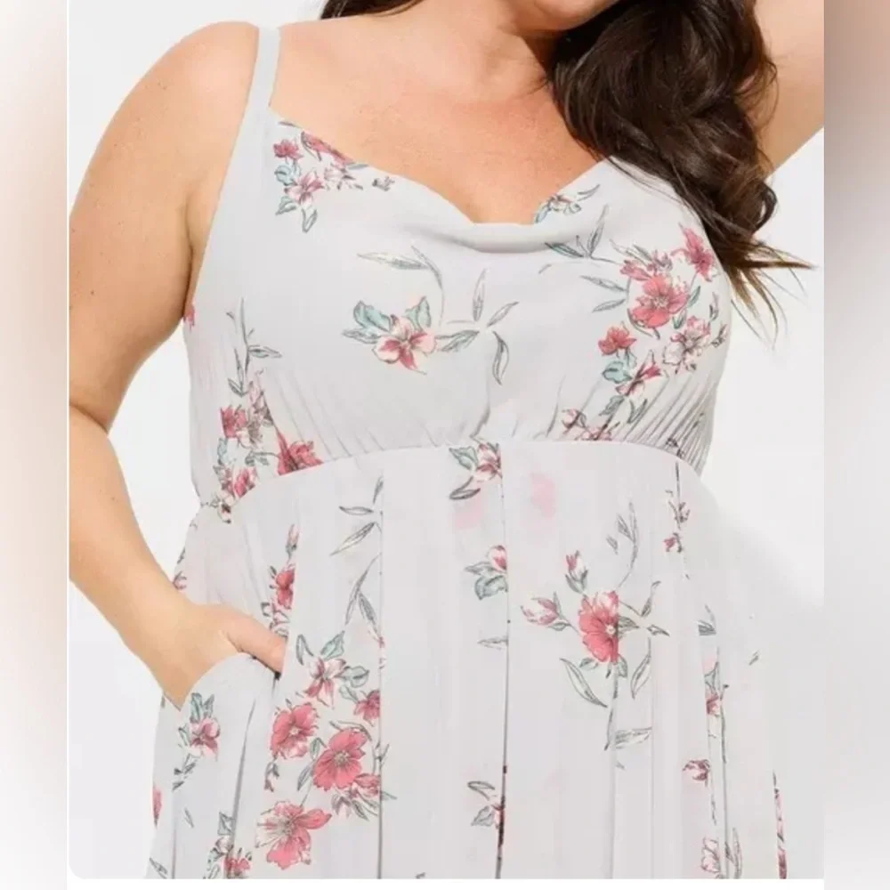 Torrid Fallover Floral Chiffon Cowl Neck Dress Women Plus Size 2X Cottagecore